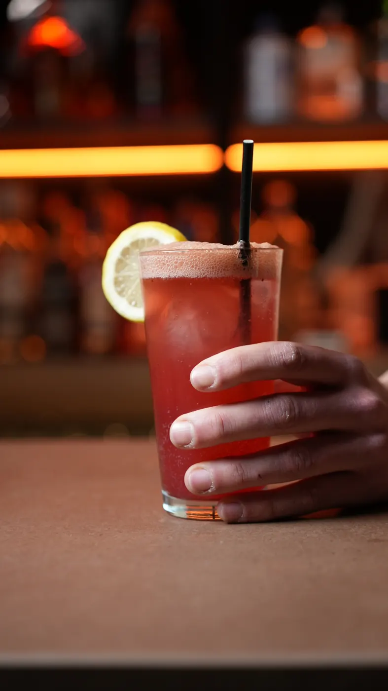 Berry Vibrante, cóctel rojo con rodaja de limón